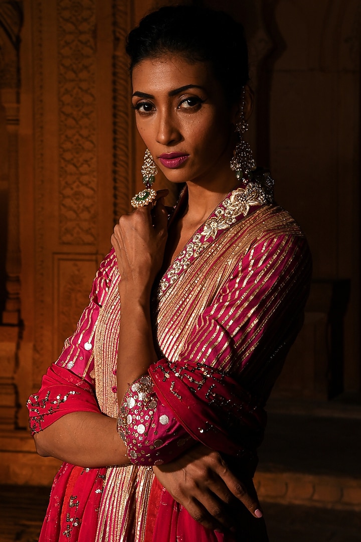 Fuchsia Embroidered Bridal Anarkali Set by Mynah Designs By Reynu Tandon at Pernia's Pop Up Shop