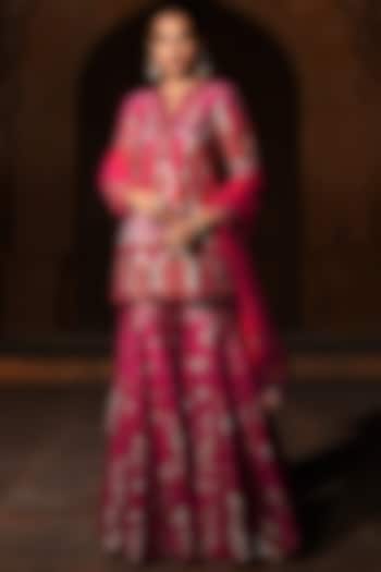 Fuchsia Hand Embroidered Bridal Sharara Set by Mynah Designs By Reynu Tandon at Pernia's Pop Up Shop