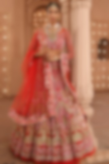 Red Hand Embellished Bridal Lehenga Set by Mynah Designs By Reynu Tandon at Pernia's Pop Up Shop