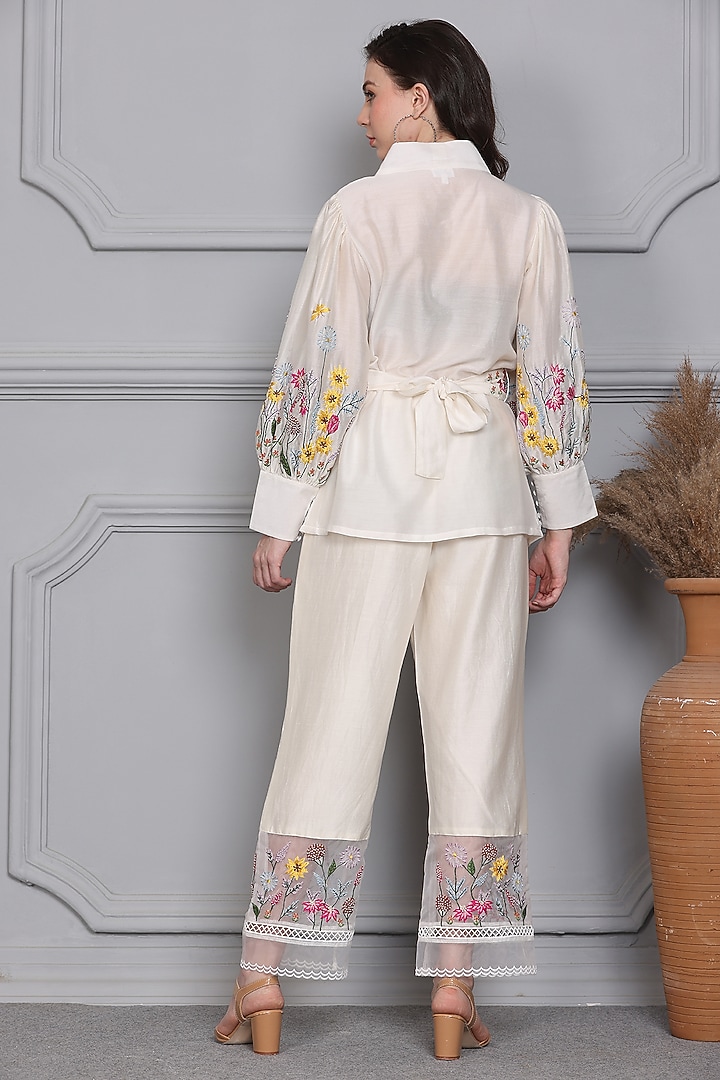 Off-White Cotton Silk Chanderi Resham Embroidered Co-Ord Set by Midori by SGV at Pernia's Pop Up Shop