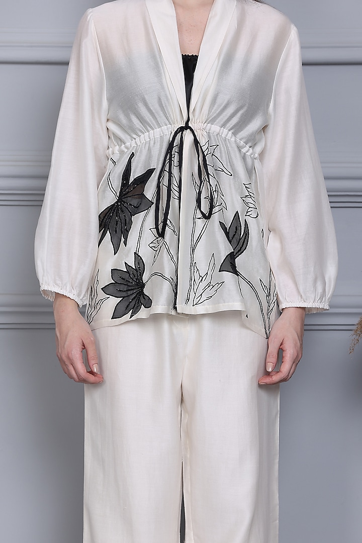 Off-White Cotton Silk Chanderi Resham Embroidered Co-Ord Set by Midori by SGV at Pernia's Pop Up Shop