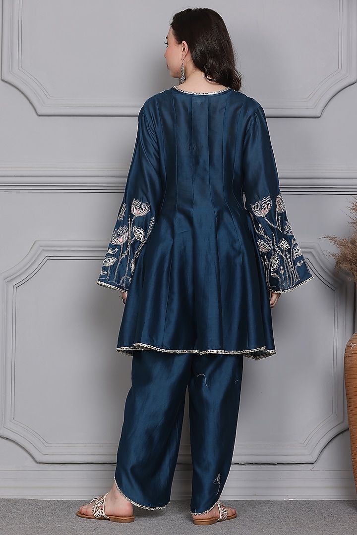 Teal Cotton Silk Chanderi Zari Embroidered Short Anarkali Set by Midori by SGV at Pernia's Pop Up Shop