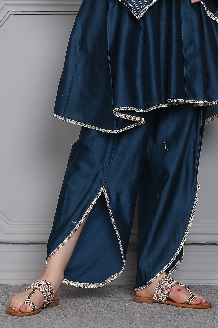 Teal Cotton Silk Chanderi Zari Embroidered Short Anarkali Set by Midori by SGV at Pernia's Pop Up Shop