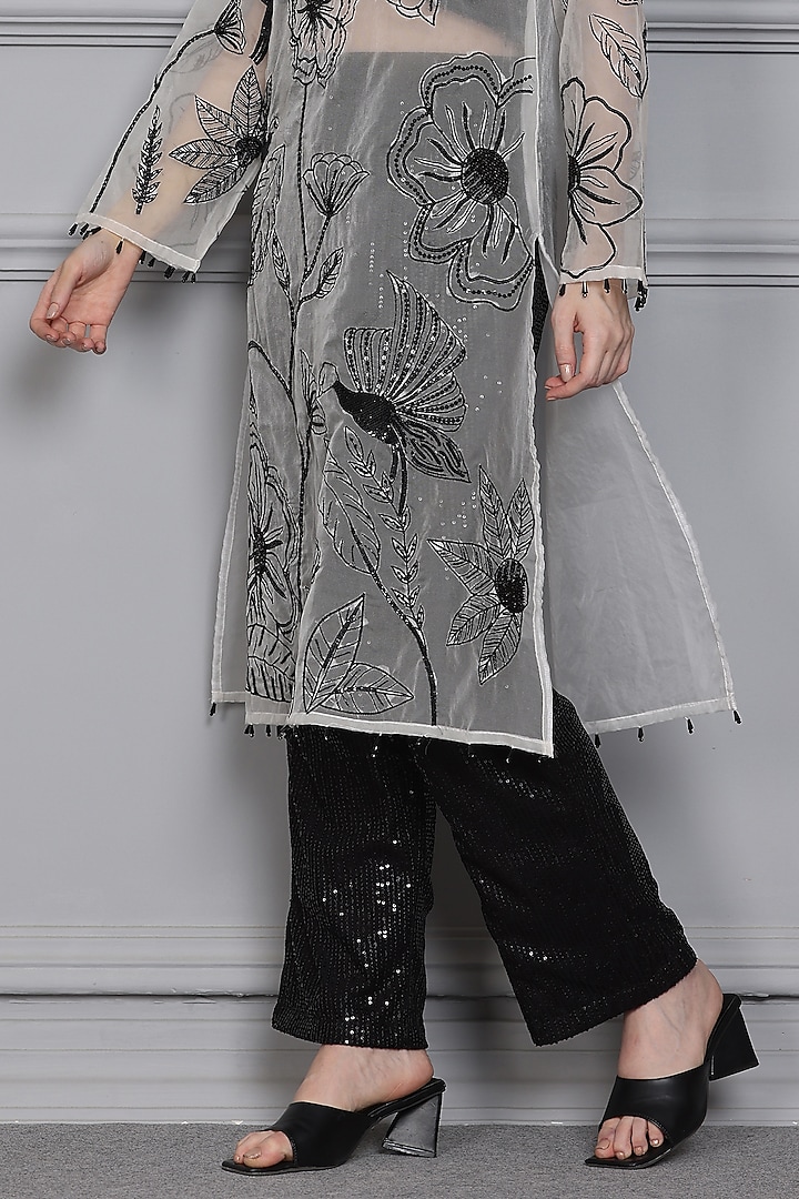 White Organza Zari Embroidered Tunic Set by Midori by SGV at Pernia's Pop Up Shop