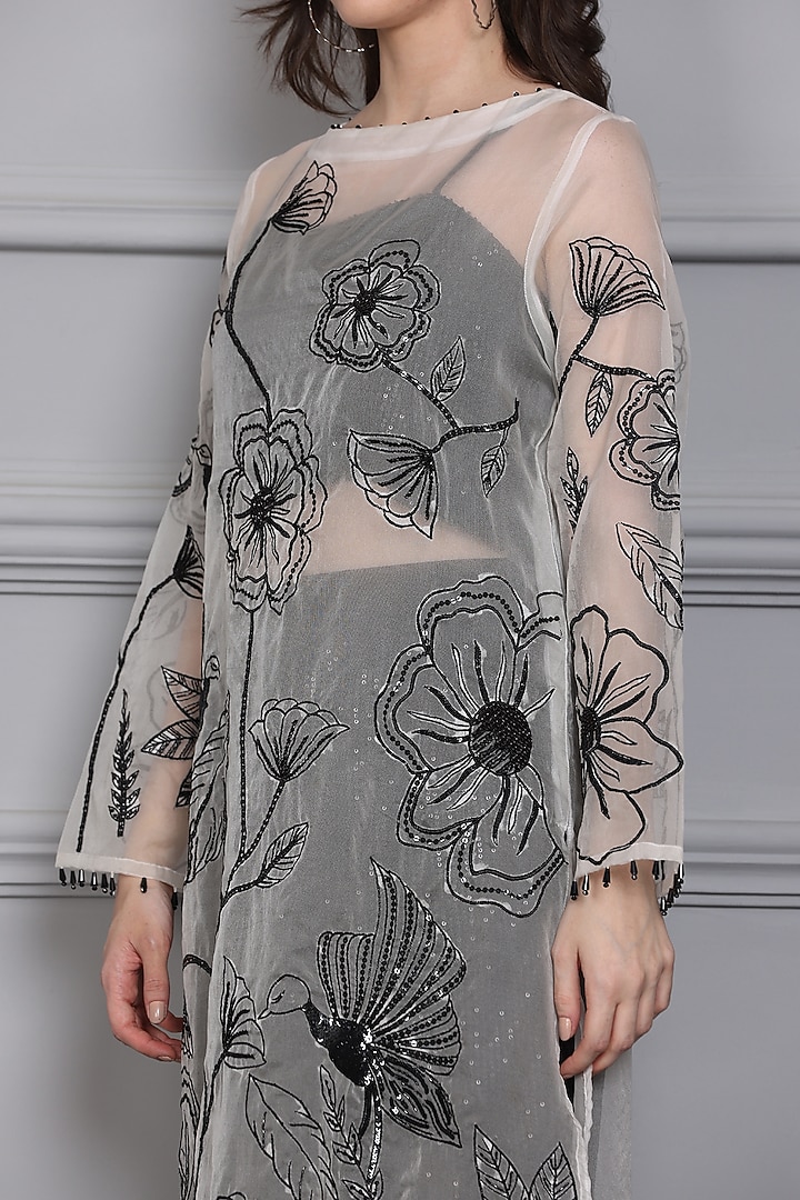 White Organza Zari Embroidered Tunic Set by Midori by SGV at Pernia's Pop Up Shop