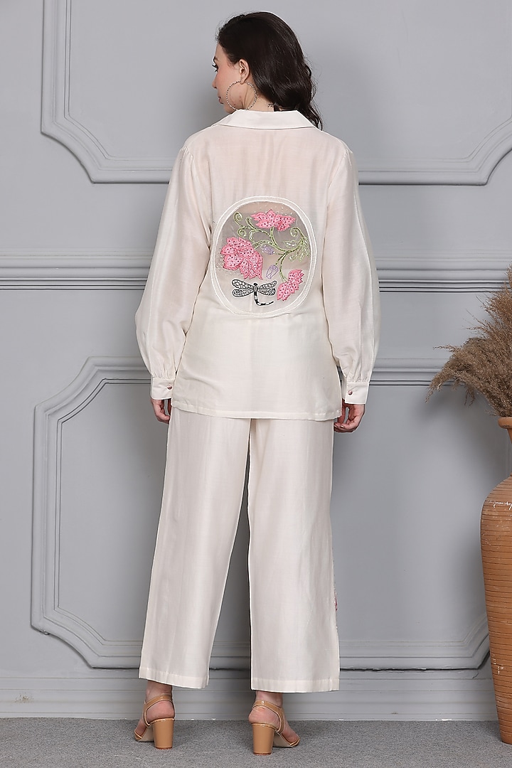 White Cotton Silk Chanderi Floral Embroidered Co-Ord Set by Midori by SGV at Pernia's Pop Up Shop