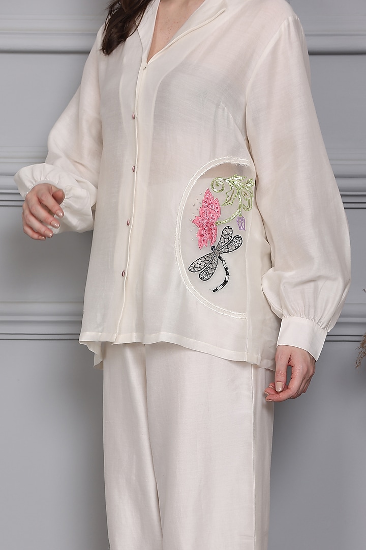 White Cotton Silk Chanderi Floral Embroidered Co-Ord Set by Midori by SGV at Pernia's Pop Up Shop