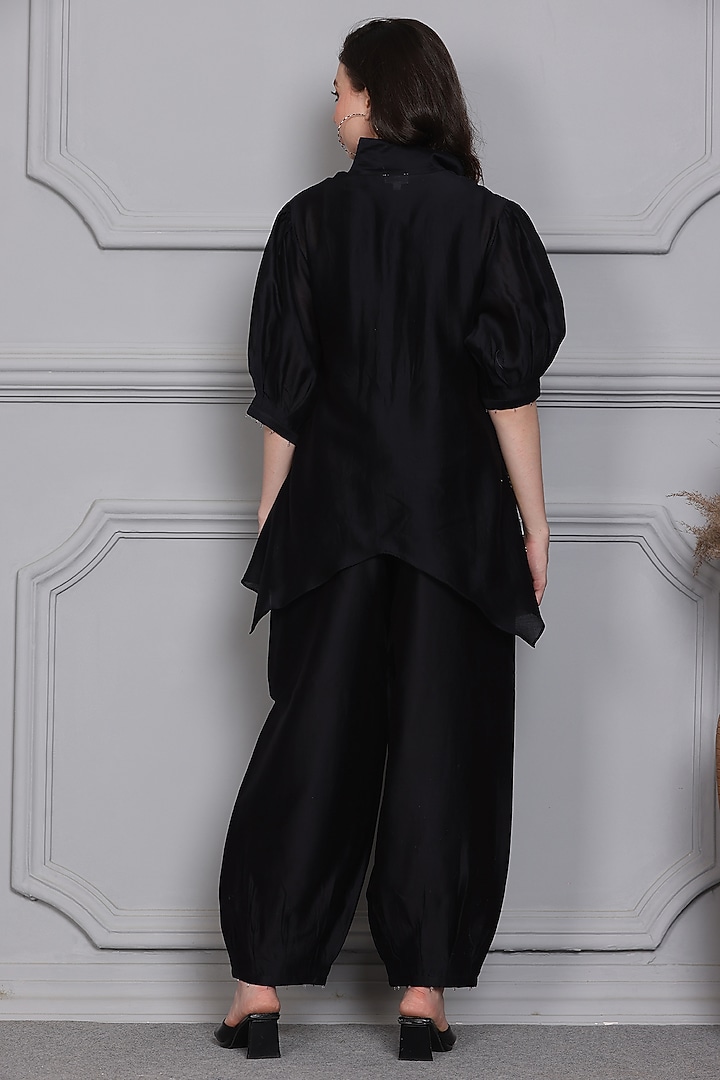 Black Cotton Silk Chanderi Zari Embroidered Tunic Set by Midori by SGV at Pernia's Pop Up Shop