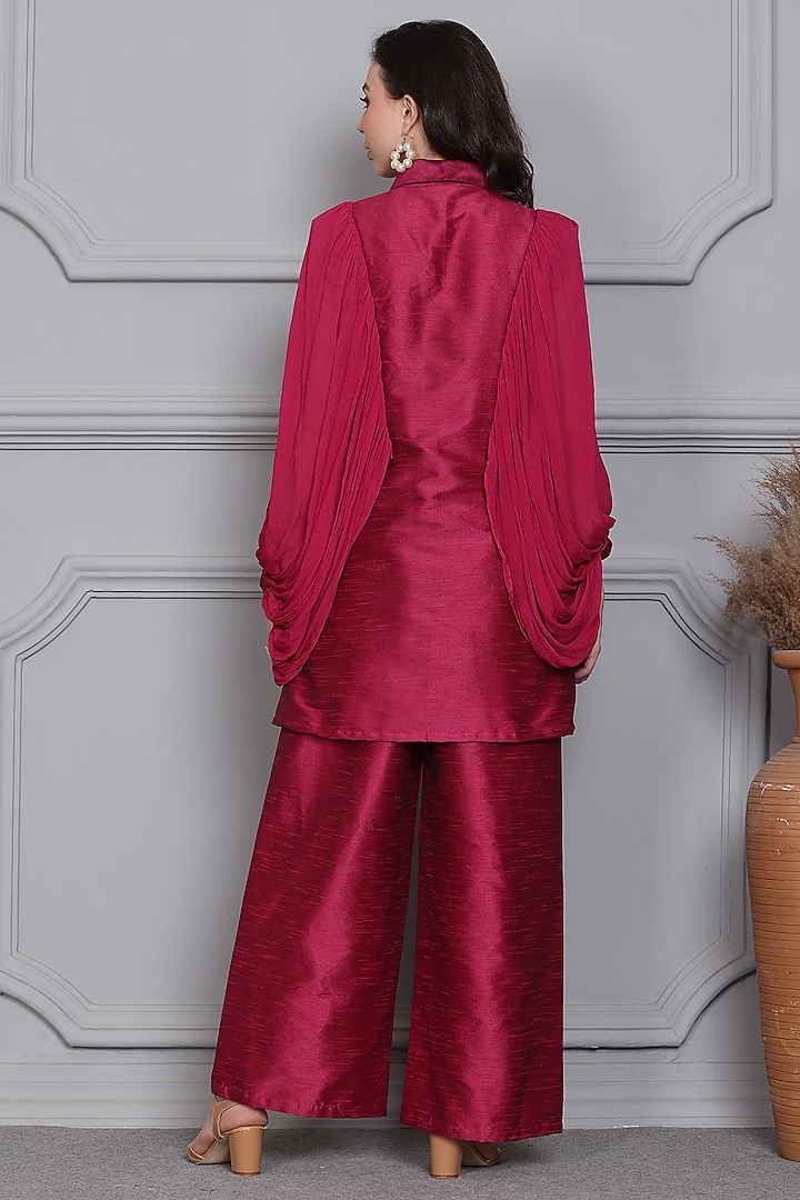 Hot Pink Raw Silk Pearl Embellished Co-Ord Set by Midori by SGV at Pernia's Pop Up Shop