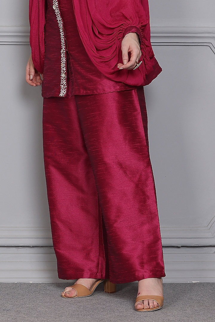 Hot Pink Raw Silk Pearl Embellished Co-Ord Set by Midori by SGV at Pernia's Pop Up Shop
