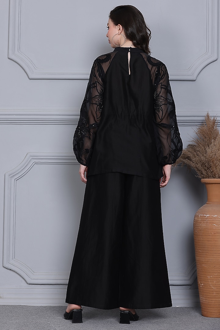 Black Cotton Silk Chanderi Resham Embroidered Co-Ord Set by Midori by SGV at Pernia's Pop Up Shop