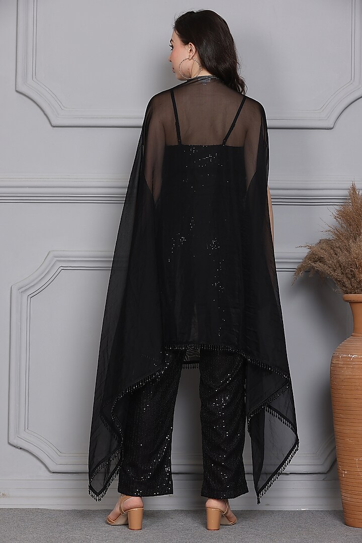 Black Organza Resham Embroidered Cape Set by Midori by SGV at Pernia's Pop Up Shop