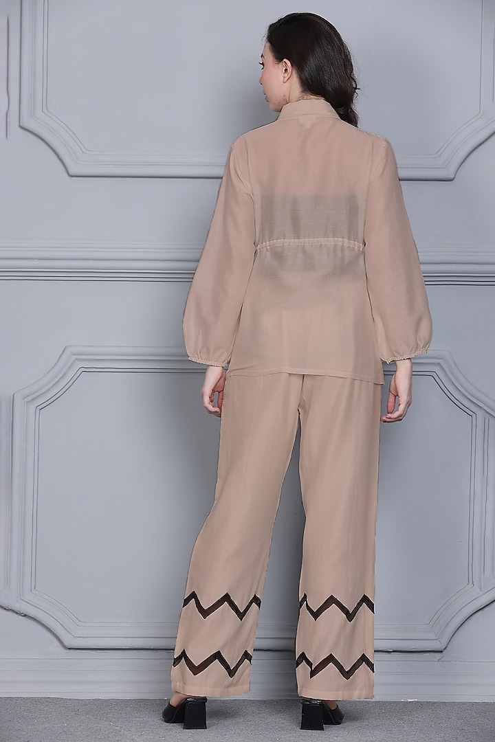 Beige Cotton Silk Chanderi Resham Embroidered Co-ord Set by Midori by SGV at Pernia's Pop Up Shop