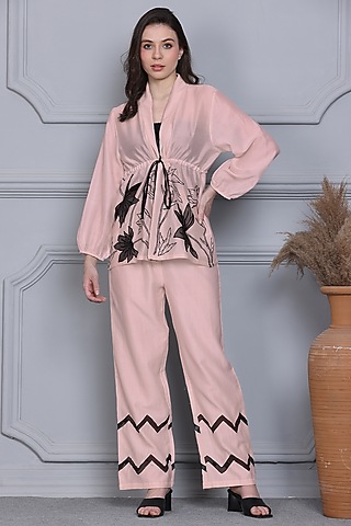 Pink Cotton Silk Chanderi Resham Embroidered Co-ord Set by Midori by SGV