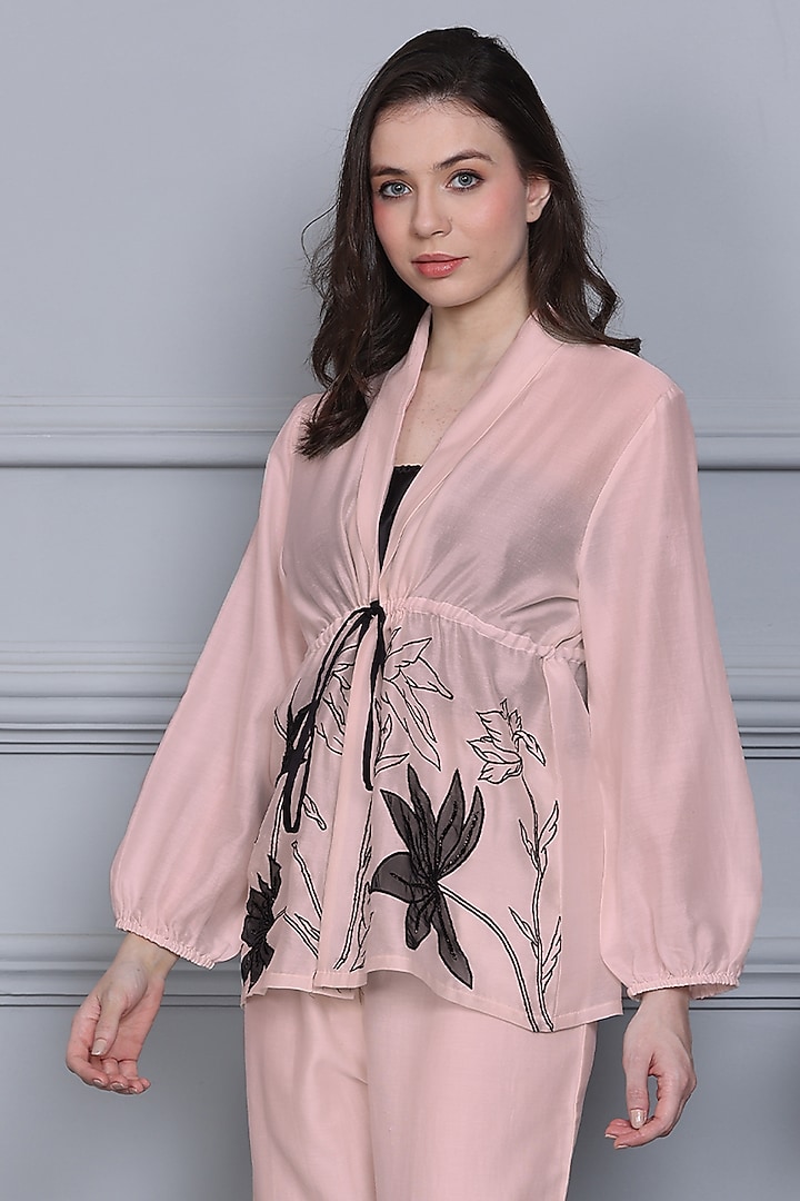 Pink Cotton Silk Chanderi Resham Embroidered Co-ord Set by Midori by SGV at Pernia's Pop Up Shop