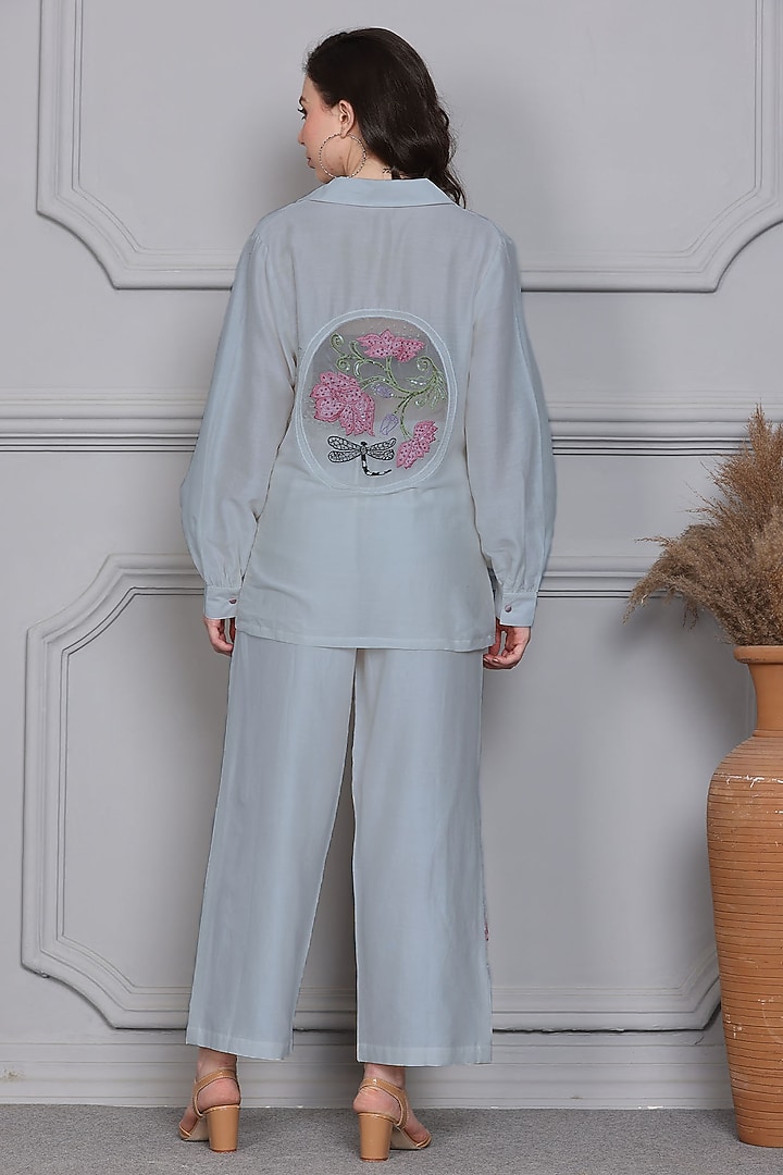 Blue Cotton Silk Chanderi Embroidered Co-ord Set by Midori by SGV at Pernia's Pop Up Shop