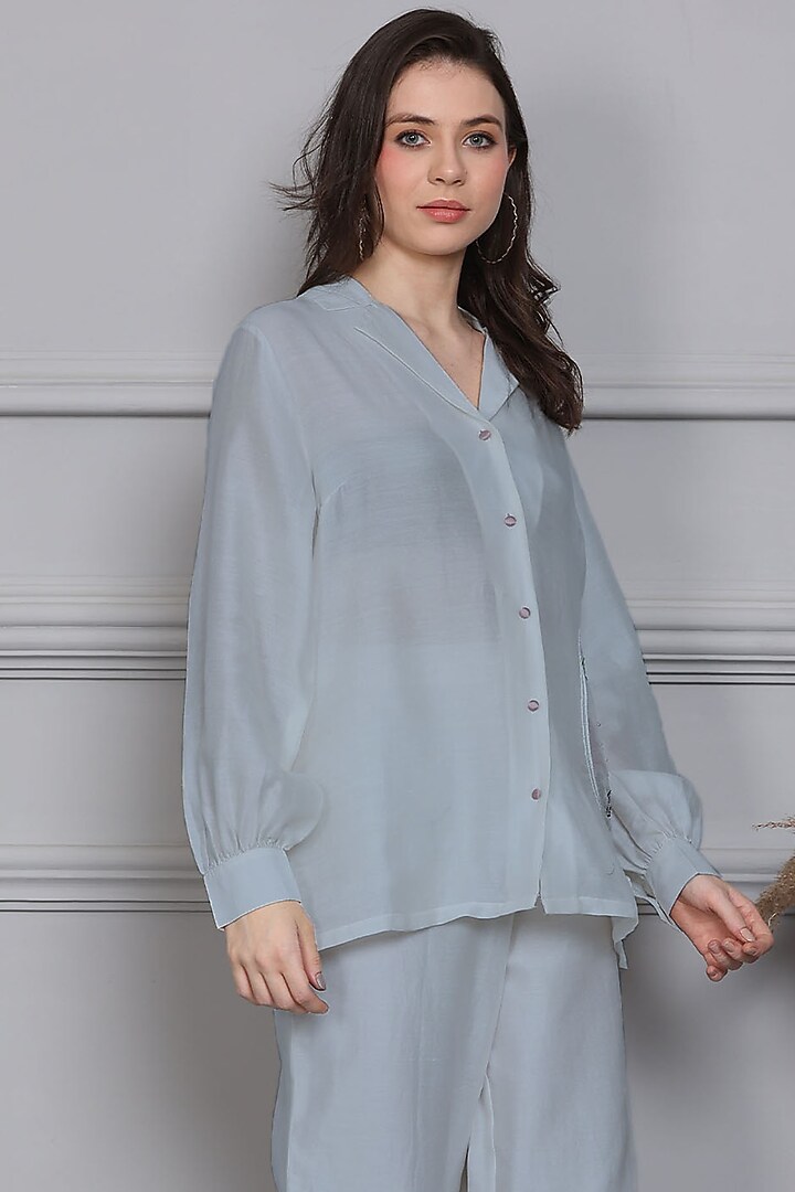 Blue Cotton Silk Chanderi Embroidered Co-ord Set by Midori by SGV at Pernia's Pop Up Shop