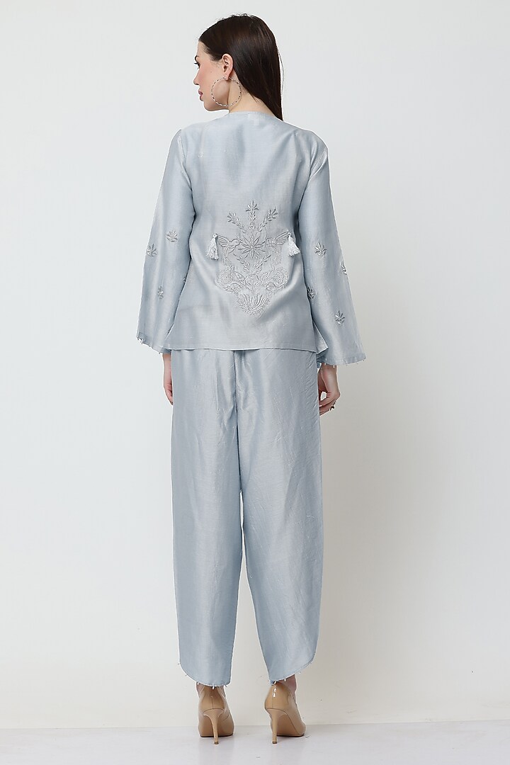 Blue Cotton Silk Chanderi Zari Embroidered Co-Ord Set by Midori by SGV at Pernia's Pop Up Shop
