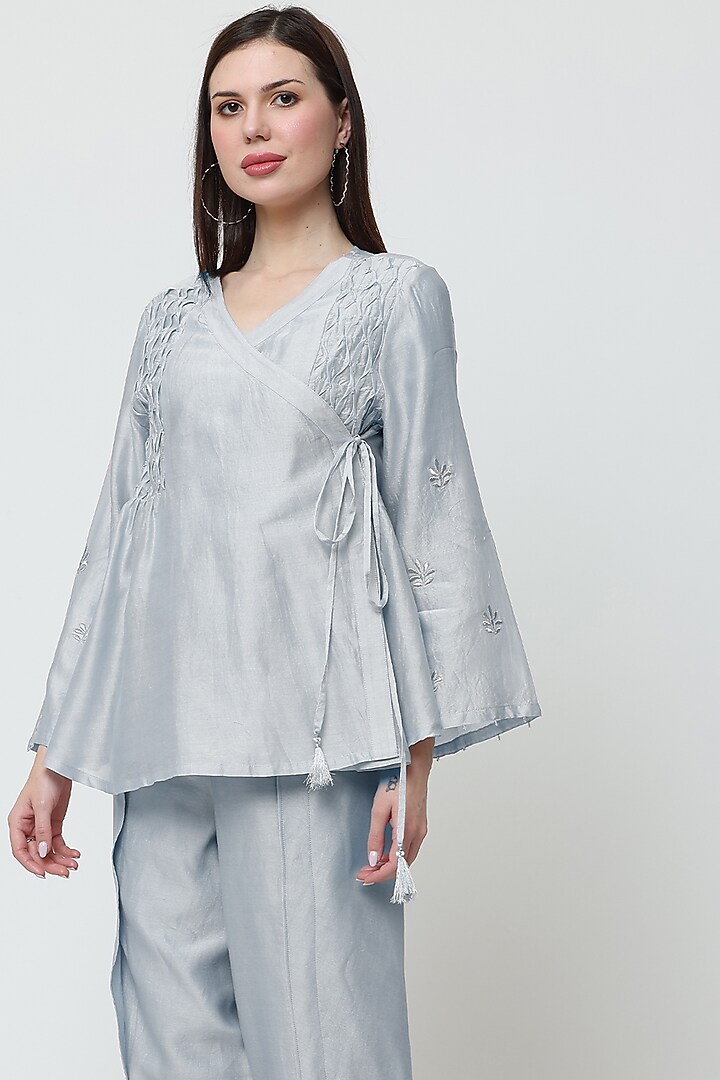 Blue Cotton Silk Chanderi Zari Embroidered Co-Ord Set by Midori by SGV at Pernia's Pop Up Shop