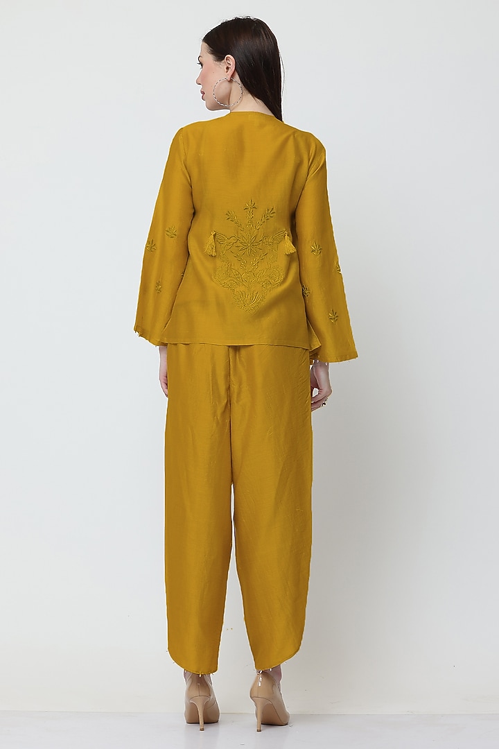 Yellow Cotton Silk Chanderi Zari Embroidered Co-Ord Set by Midori by SGV at Pernia's Pop Up Shop