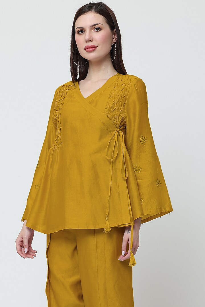 Yellow Cotton Silk Chanderi Zari Embroidered Co-Ord Set by Midori by SGV at Pernia's Pop Up Shop