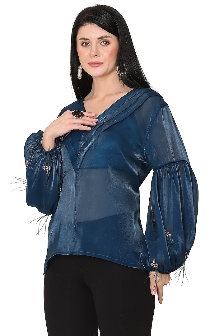 Blue Organza Embellished Top by Midori by SGV