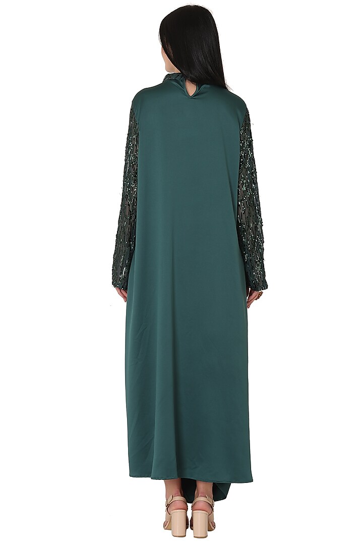 Emerald Green Imported Crepe Embroidered A-line Mini Summer Dress by Midori by SGV at Pernia's Pop Up Shop