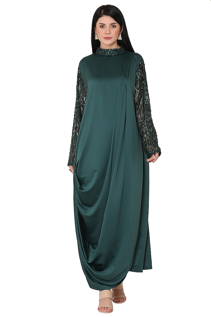 Emerald Green Imported Crepe Embroidered A-line Mini Summer Dress by Midori by SGV at Pernia's Pop Up Shop