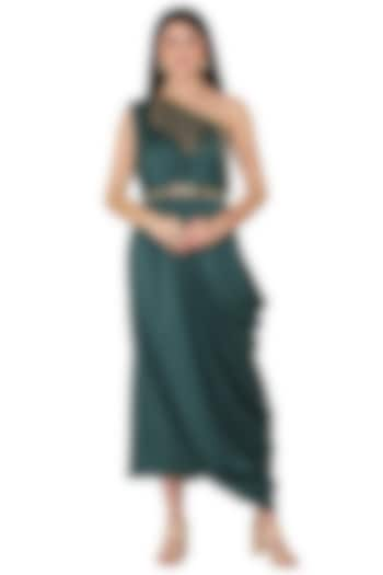 Emerald Green Imported Crepe One Shoulder Draped Dress by Midori by SGV at Pernia's Pop Up Shop