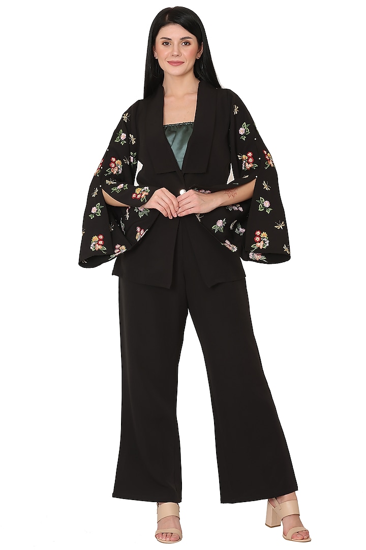 Black Imported Crepe Pant Set by Midori by SGV