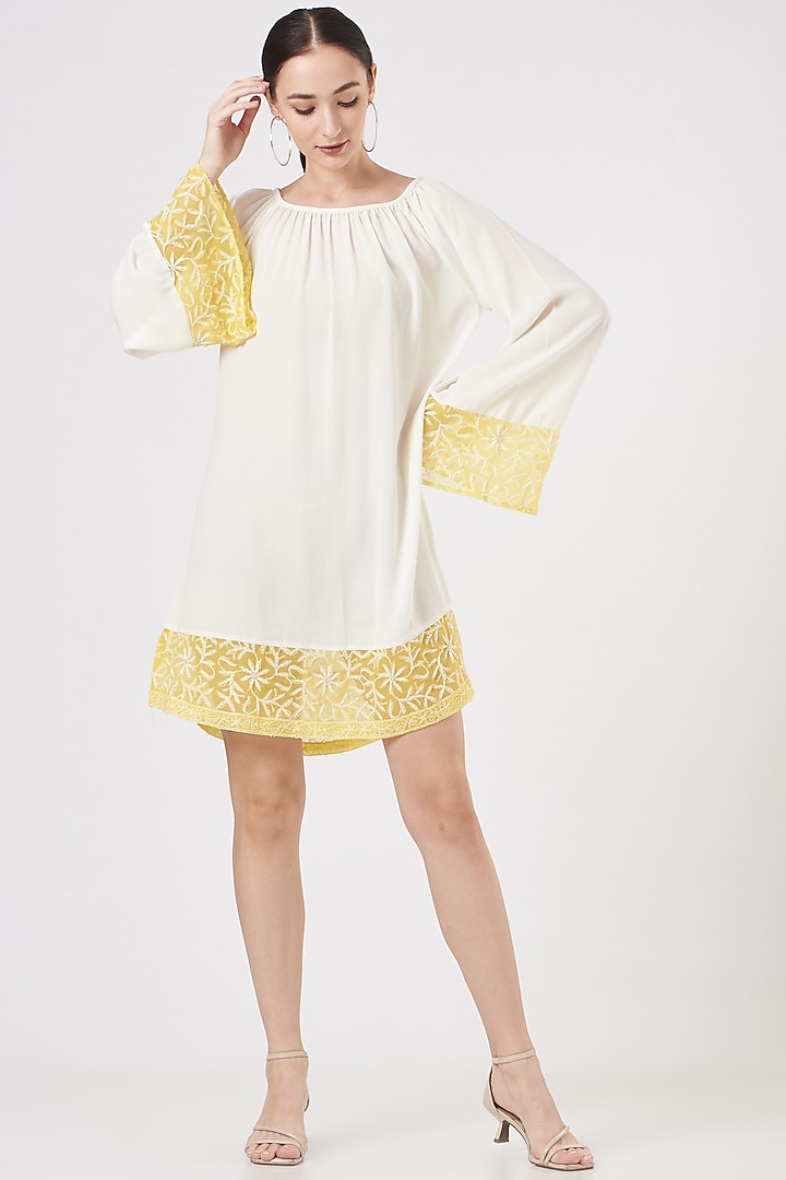 Off-White Embroidered Mini Dress by Midori by SGV