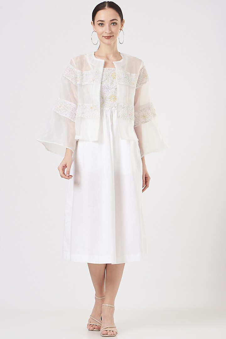 White Organza Dress With Cape by Midori by SGV