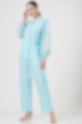 Powder Blue Cotton Pant Set by Midori by SGV