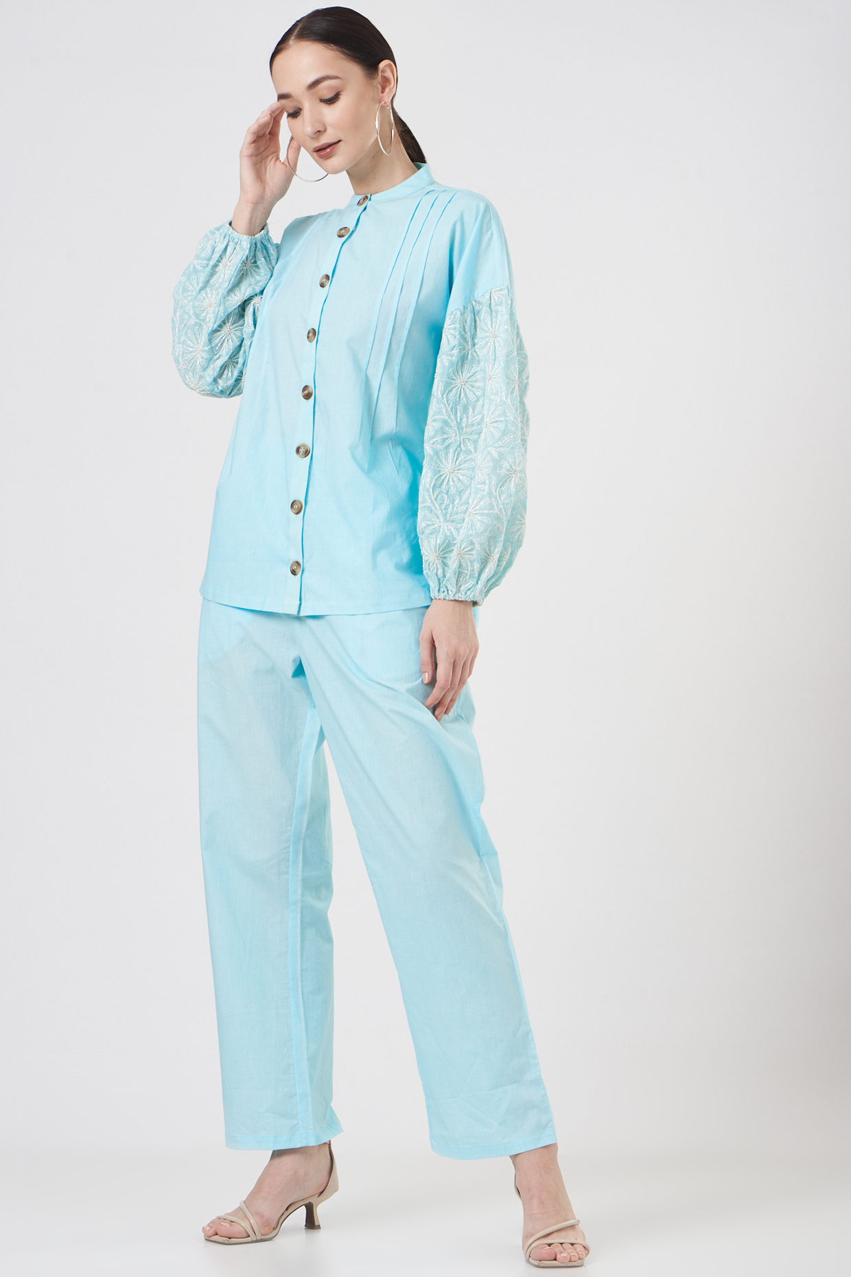 Powder Blue Cotton Pant Set by Midori by SGV