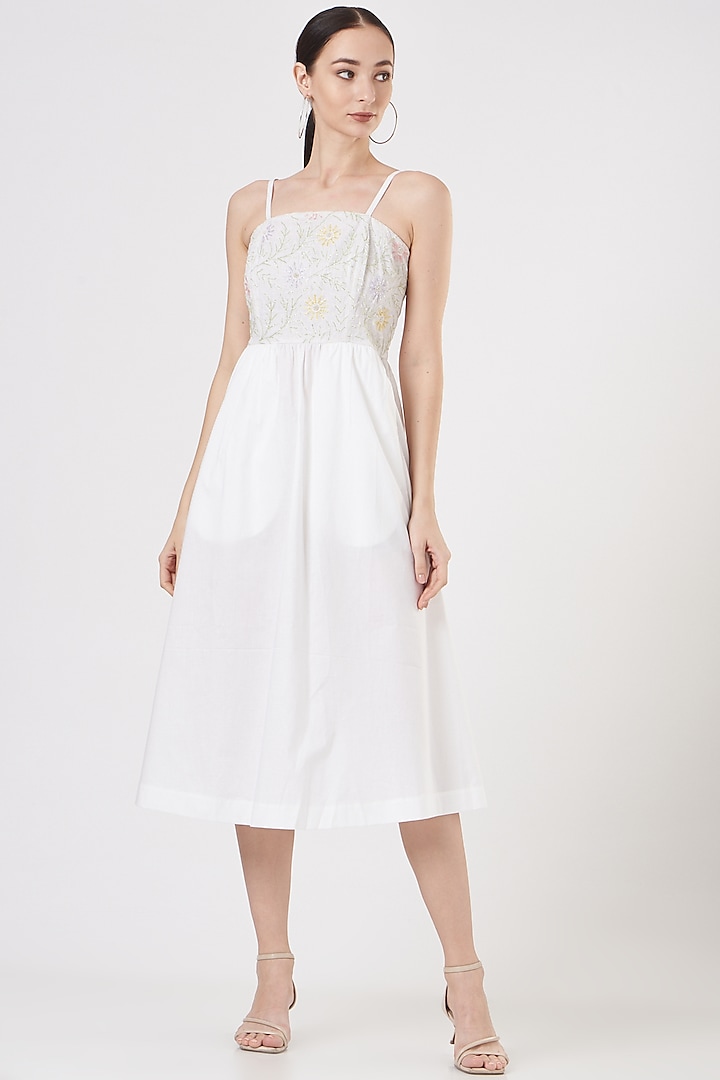 White Embroidered Midi Dress by Midori by SGV
