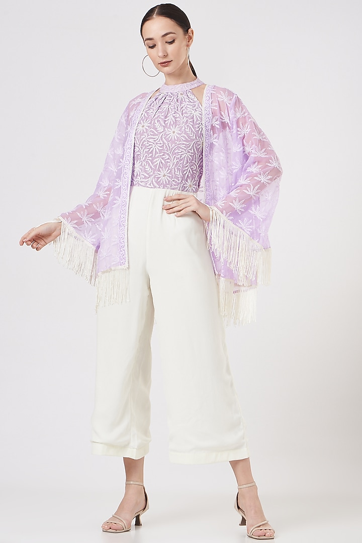 Mauve Embroidered Cape With Bustier by Midori by SGV