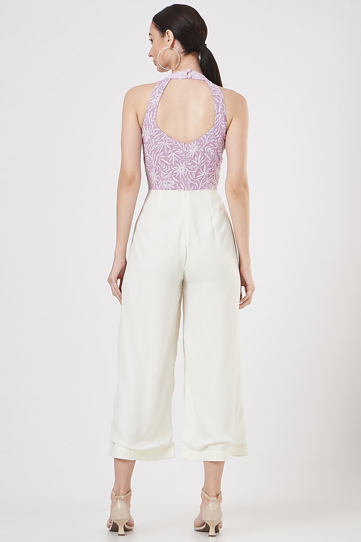 Mauve & White Embroidered Jumpsuit by Midori by SGV at Pernia's Pop Up Shop