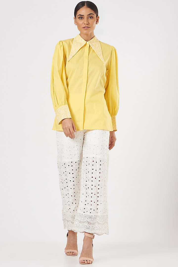 Yellow Embroidered Shirt by Midori by SGV