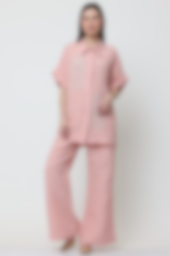 Pink Cotton Linen Embroidered Co-Ord Set by Midori by SGV at Pernia's Pop Up Shop
