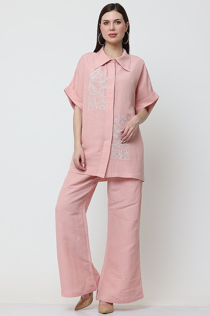 Pink Cotton Linen Embroidered Co-Ord Set by Midori by SGV at Pernia's Pop Up Shop