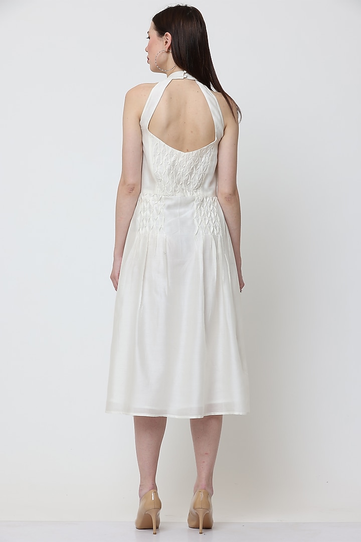 Off-White Cotton Chanderi Embroidered Summer Dress by Midori by SGV at Pernia's Pop Up Shop