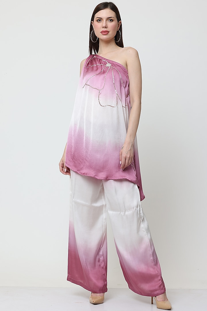 Pink Bemberg Satin Embroidered Co-Ord Set by Midori by SGV at Pernia's Pop Up Shop