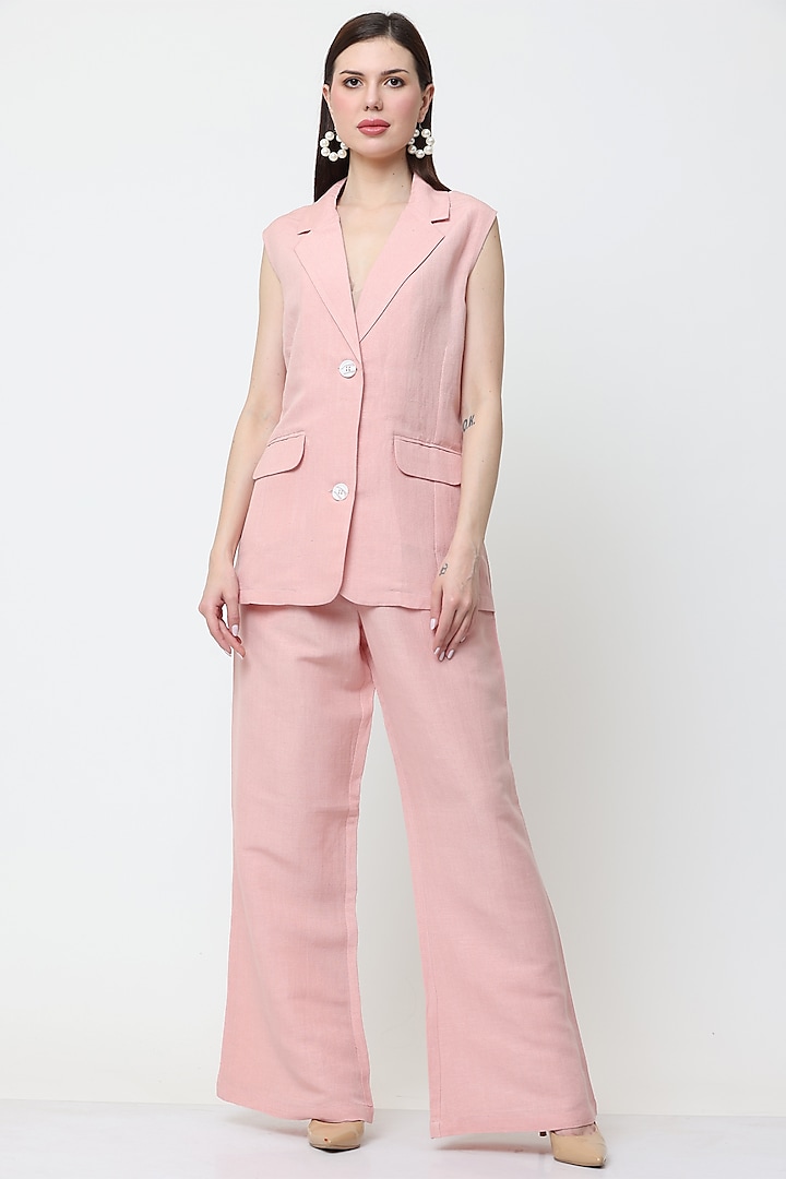 Pink Cotton Linen Blazer Set by Midori by SGV