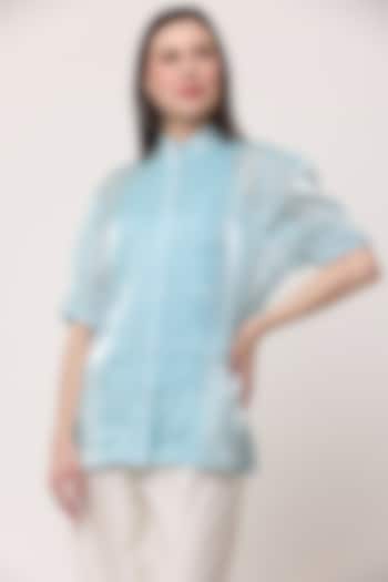 Sky Blue Organza Pintuck Shirt by Midori by SGV
