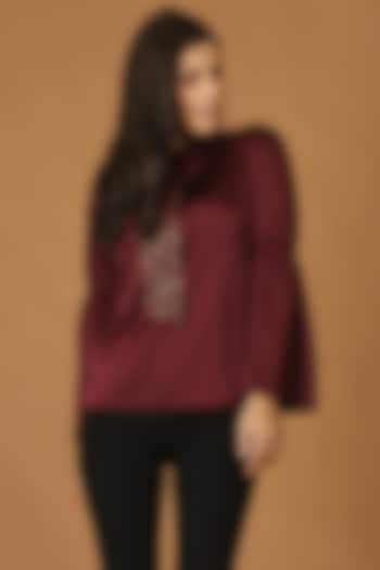 Maroon Embroidered Shirt by Midori by SGV
