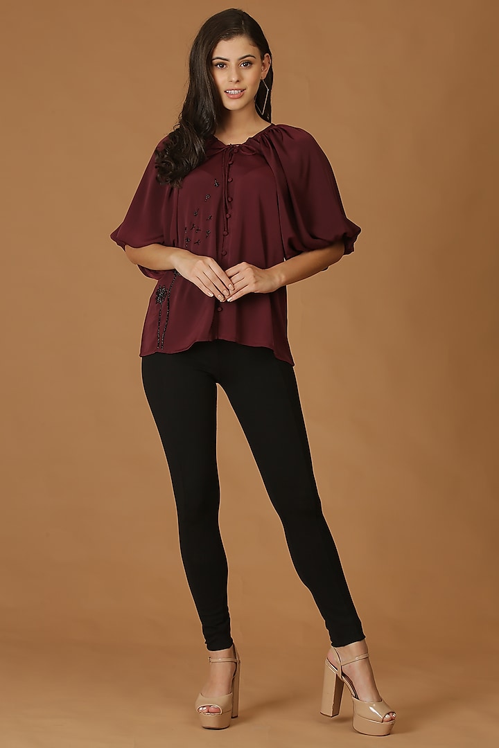 Maroon Embroidered Top by Midori by SGV