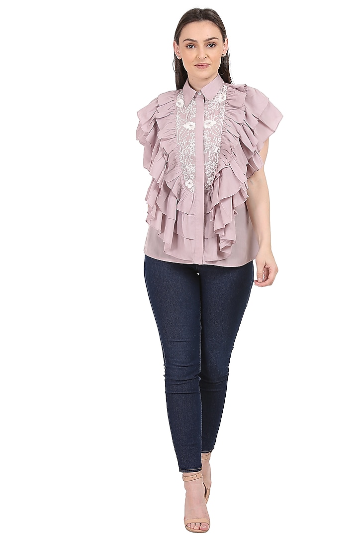 Pastel Lavender Embroidered Shirt by Midori by SGV