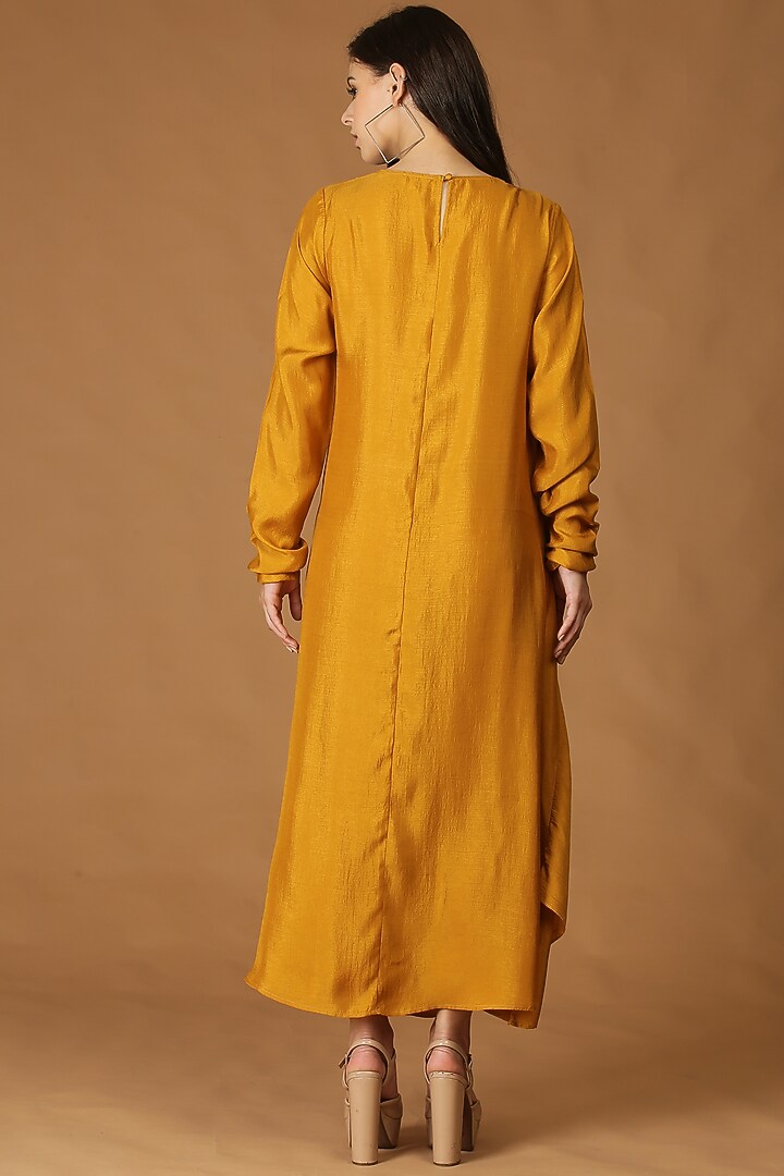 Mustard Embroidered Cowl Dress With Jacket by Midori by SGV at Pernia's Pop Up Shop