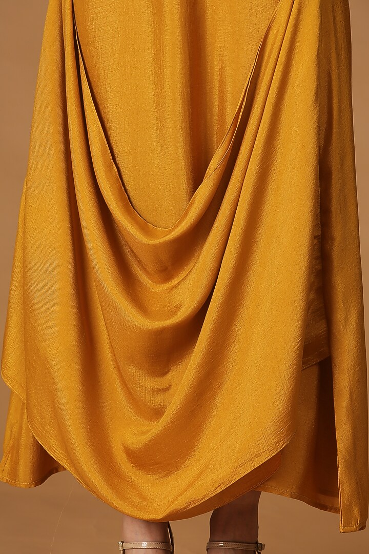 Mustard Embroidered Cowl Dress With Jacket by Midori by SGV at Pernia's Pop Up Shop
