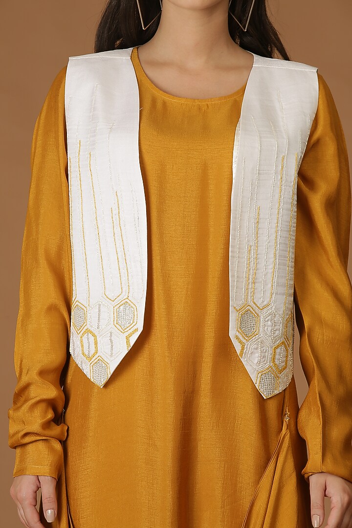 Mustard Embroidered Cowl Dress With Jacket by Midori by SGV at Pernia's Pop Up Shop